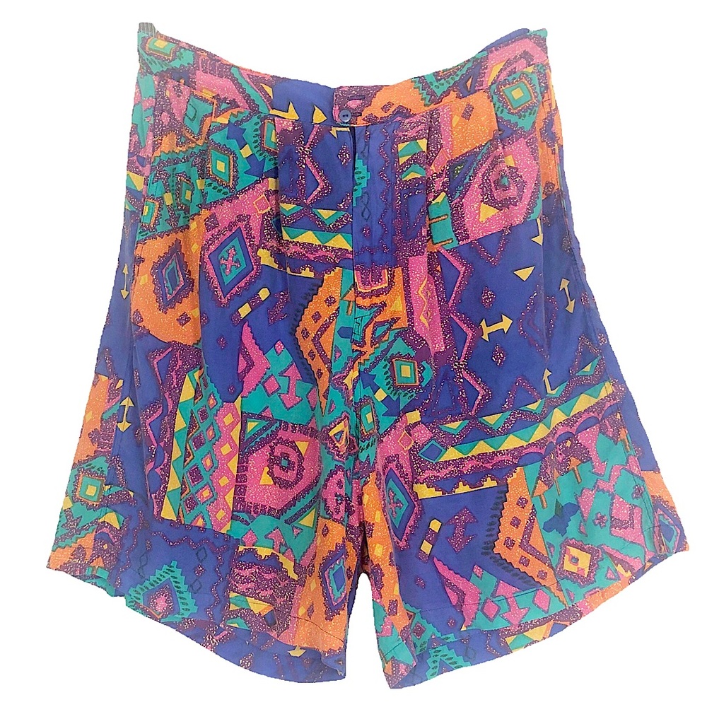 VINTAGE Bold Southwestern Print Crepe Silk High Waisted Bermuda Short